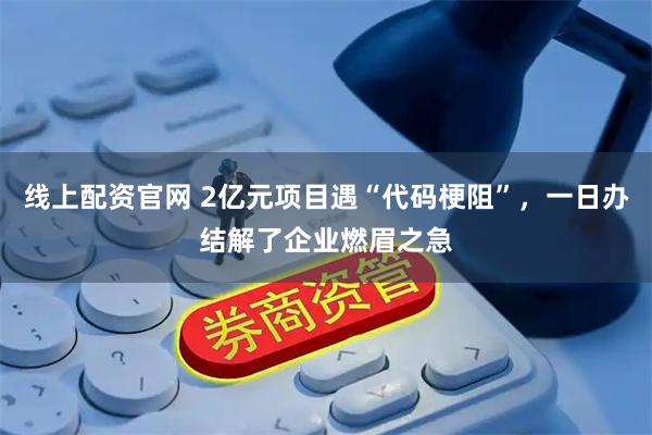 线上配资官网 2亿元项目遇“代码梗阻”，一日办结解了企业燃眉之急